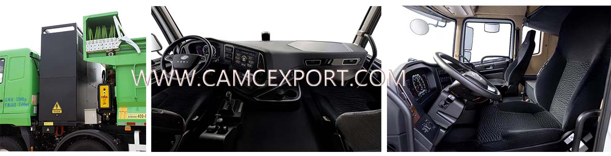 Interior of CAMC M5 8 × 4 electric dump truck Interior do caminhão basculante elétrico CAMC M5 8 × 4